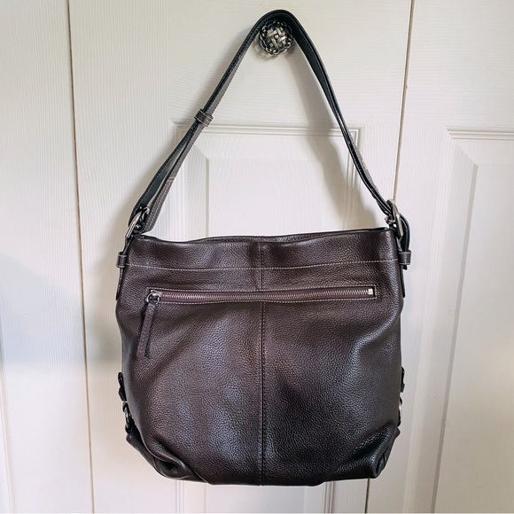 Coach Handbags - COACH, brown shoulder bag, pink satin, W15”xH16”